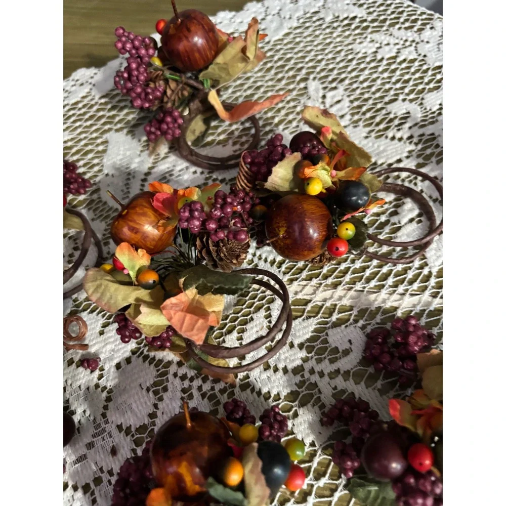 Vintage Autumn Harvest Napkin Rings Set of 10 Faux Berry Apple Pinecone Fall Dec